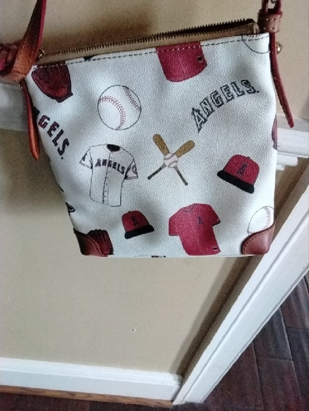 White and Pink Baseball-Print Crossbody Bag - Picture 4 of 4